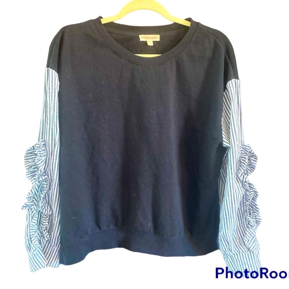 Charmed Hearts Black Sweater with Pinstripe Vented Long Sleeve XL